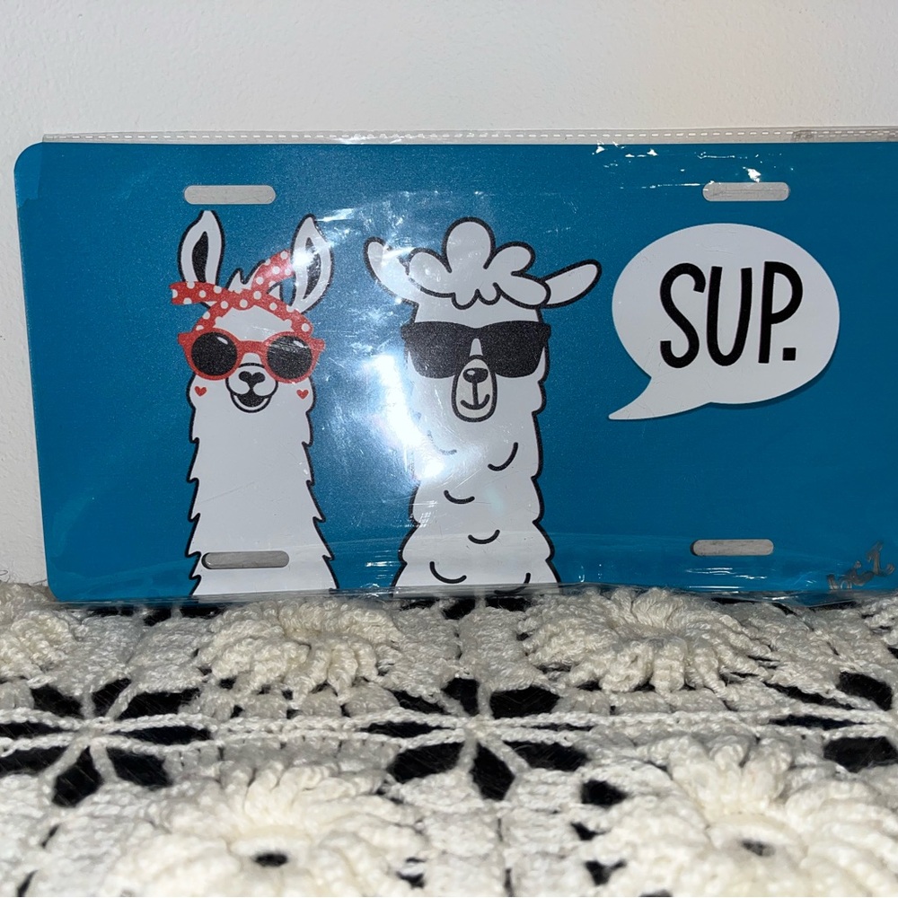 Blue Llama 'SUP.' Decorative License Plate - Picture 2 of 6